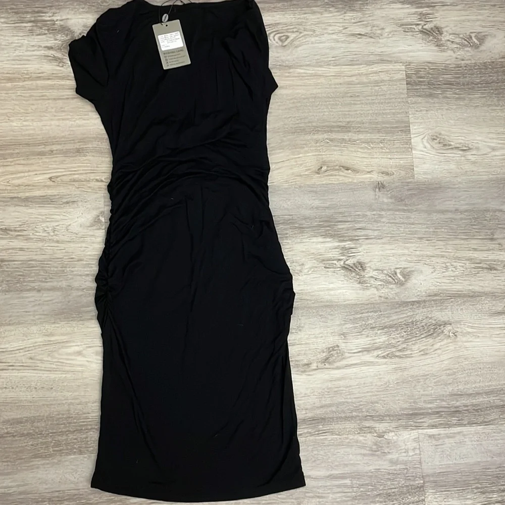NWT Smallshow Black Ruched Sides Short Sleeve Knee Length Maternity Dress Small